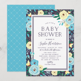 Garden Blooms Floral Blue Baby Dusche Einladung