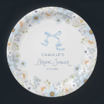 Garden Blue Floral Bridal Shower Pappteller<br><div class="desc">These blue floral bridal shower paper plates feature soft blooms and a delicate bow for a charming party table detail. Perfect for serving desserts,  brunch bites,  or appetizers while keeping your bridal shower theme beautifully coordinated.</div>