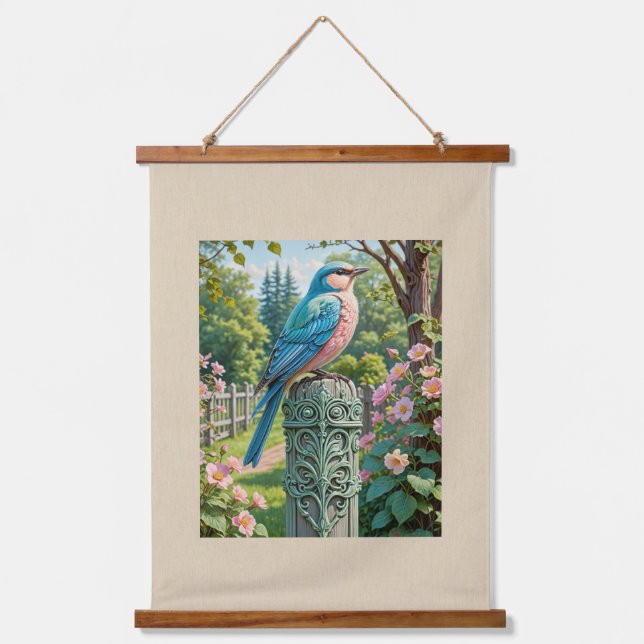Garden Bluebird Wandteppich Mit Holzrahmen (Vorderseite)