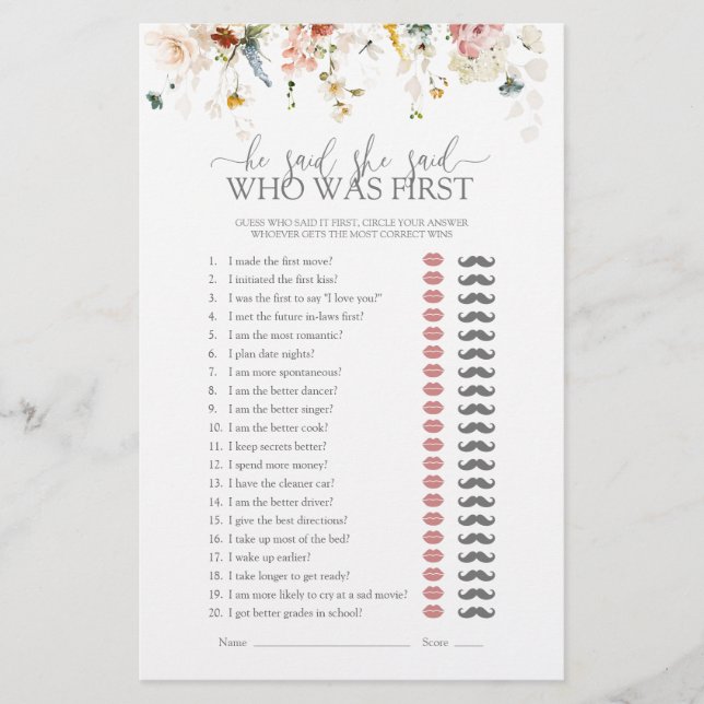 Garden Blume, sagte er, sie sagte Brautparty Game (Vorderseite)