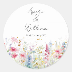 Garden Blume Watercolor Moderne Boho Hochzeit Runder Aufkleber