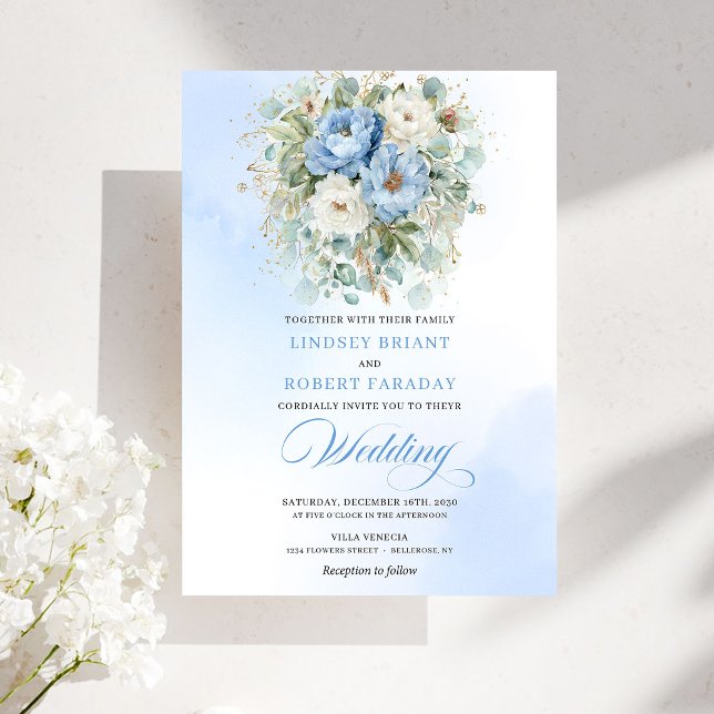 Garden Bohemian Pastel Blue White Peony Wedding Einladung (Garden Bohemian Pastel Blue White Peony Wedding)