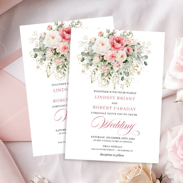 Garden Boho Blush Roses Wedding Invitation Einladung (Garden Boho Blush Roses Wedding Invitation)