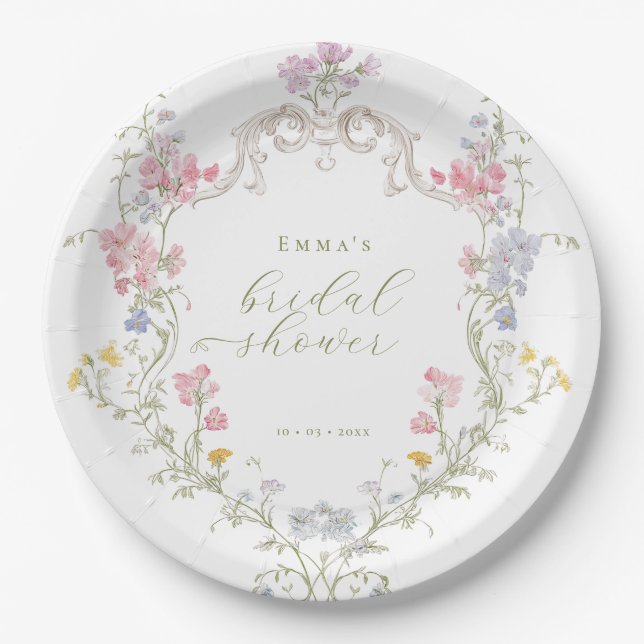 Garden Boho Wildflowers Bridal shower Pappteller (Vorderseite)