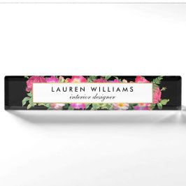 Garden Bouquet Florals Black Desk Name Plakat Namensplakette