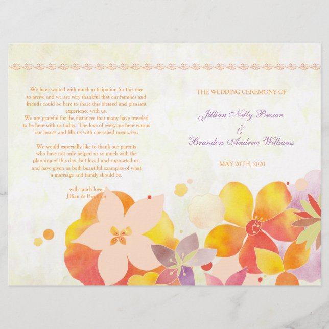 Garden Breeze Floral Wedding Bi Fold Programm (Vorderseite)