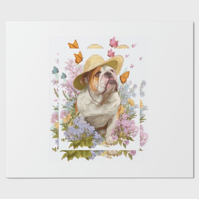 Garden Bulldog � Floral Funny Dog Geschenkpapier (Flach)