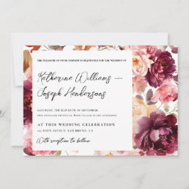 Garden Burgundy Script calligraphy Details Wedding Einladung