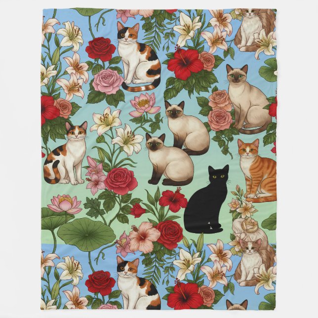 Garden Companions – Floral Cats in Bloom Fleecedecke (Vorderseite)