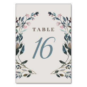 Garden Crest   Eggshell   Florale Blaue Hochzeit Tischnummer