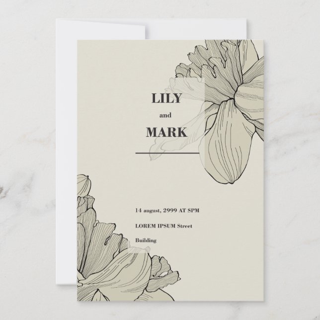 Garden Daffodils Blume. Hintergrund graviert. Einladung (Vorderseite)