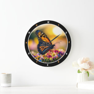 Garden Dawn" - Lebhafter Schmetterling & Blume Große Wanduhr