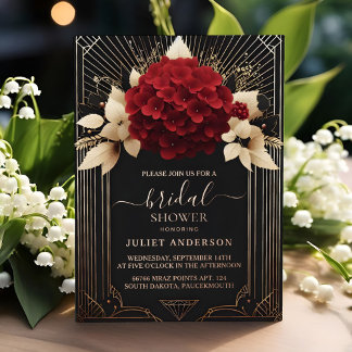 Garden Diamond Rot Schwarz und Gold Brautparty Folieneinladung