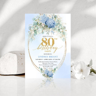Garden Dusty Blue Floral 80th Birthday Invitation Einladung