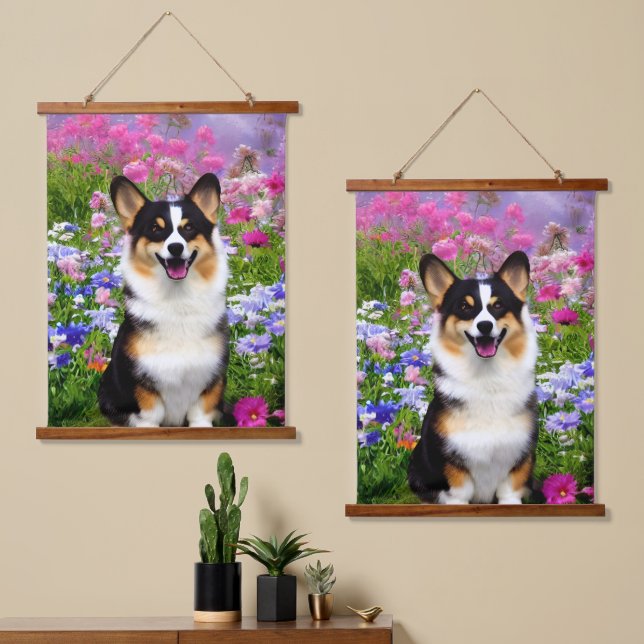 Garden Dweller Corgi Wandteppich Mit Holzrahmen (Asymmetrisch)