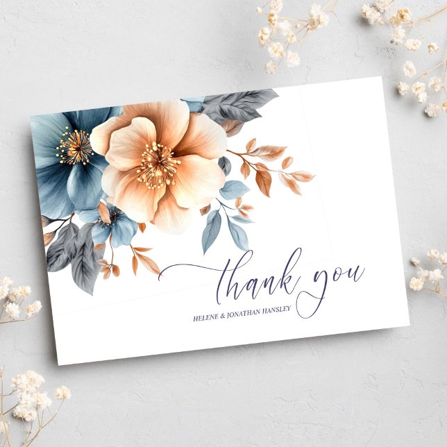 Garden Elegante Dusty Dankeskarte (Garden Elegant Dusty Blue Terracotta Wedding Thank You Card)