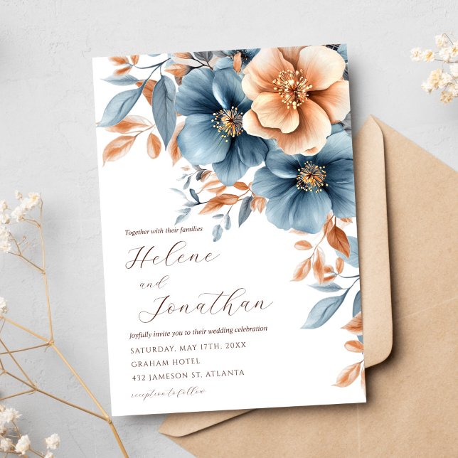 Garden Elegante Dusty Einladung (Garden Elegant Dusty Blue Terracotta Wedding Invitation)