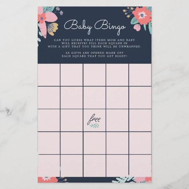 Garden Floral Baby Bingo Game Briefpapier (Vorderseite)