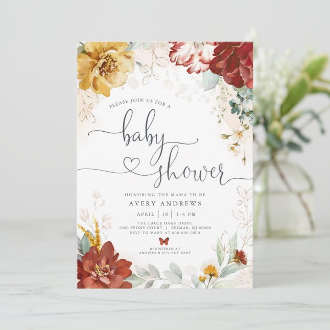 Garden Floral Baby Dusche Einladung (Stehend Vorderseite)