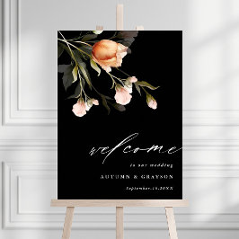 Garden Floral Bouquet Black Wedding Begrüßung Poster