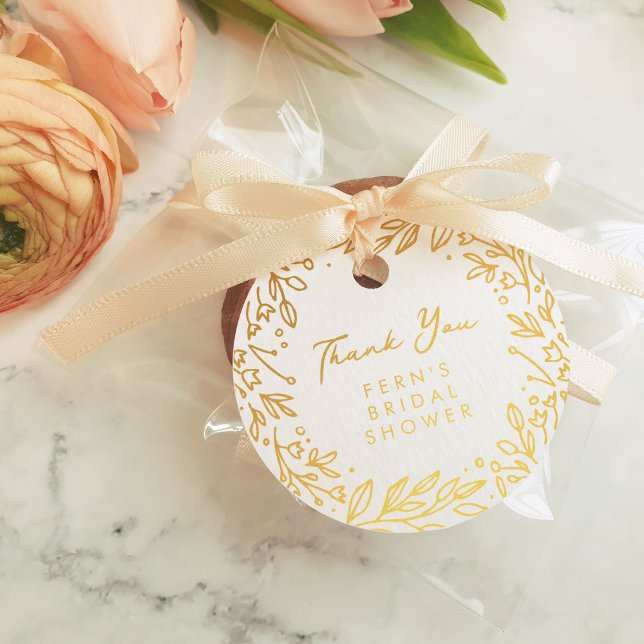 Garden Floral Brautparty Vielen Dank Gold Geschenkanhänger (Gold foil floral Thank You favor gift tags from the Gilded Garden bridal shower suite.)
