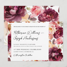 Garden Floral Burgundy Script kalligraphische Hoch Einladung