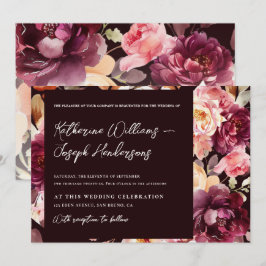 Garden Floral Burgundy Script kalligraphische Hoch Einladung