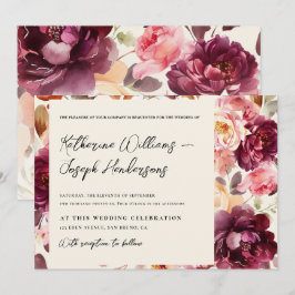 Garden Floral Burgundy Script kalligraphische Hoch Einladung