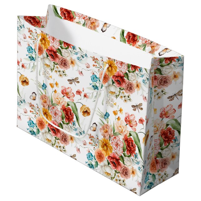 Garden Floral Pattern Große Geschenktüte (Vorderseite Schrägansicht)