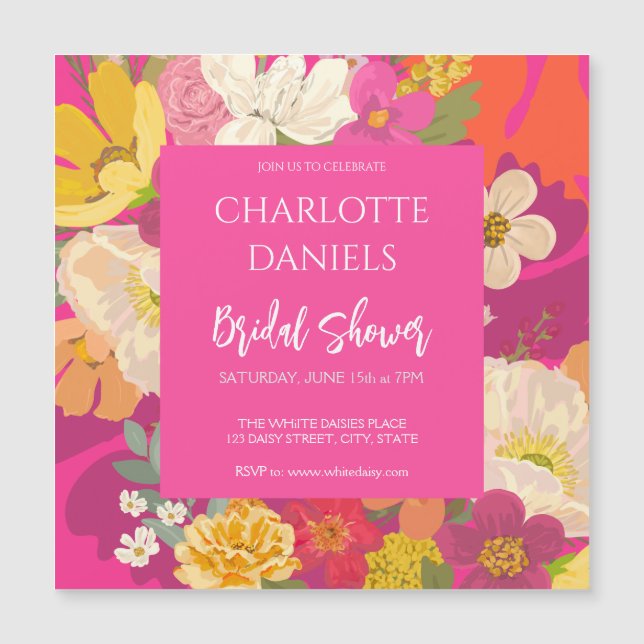 Garden Floral Pink Brautparty Magneteinladung (Vorderseite)