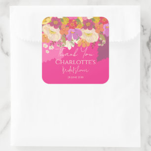 Garden Floral Pink Brautparty Vielen Dank Quadratischer Aufkleber