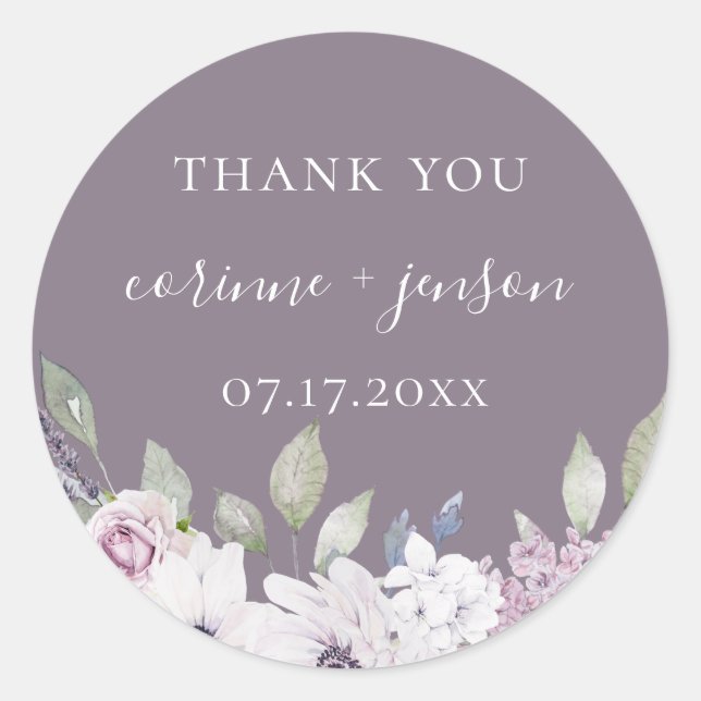 Garden Floral Violet Gastgeschenk Hochzeit Runder Aufkleber (Vorderseite)