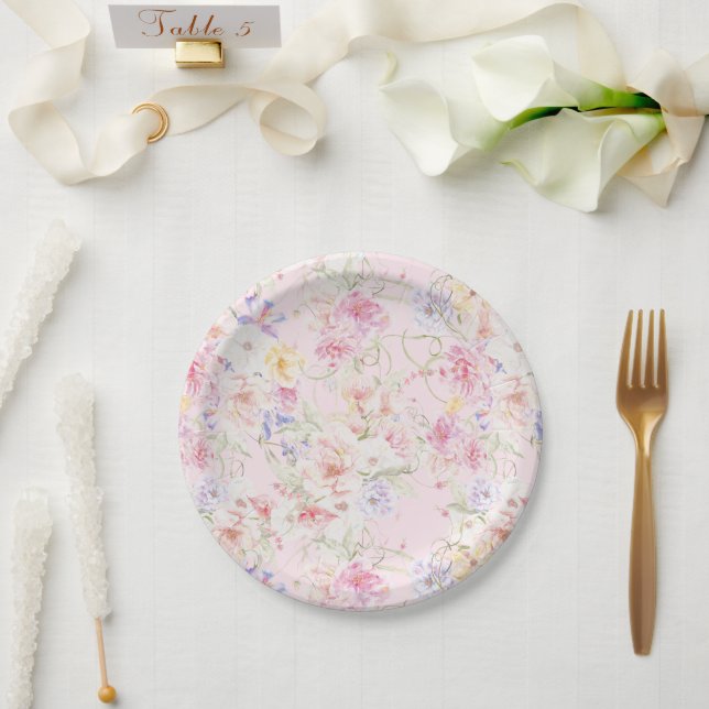 Garden Floral Wavy Wildblume Modernes Brautparty Pappteller (Hochzeit)