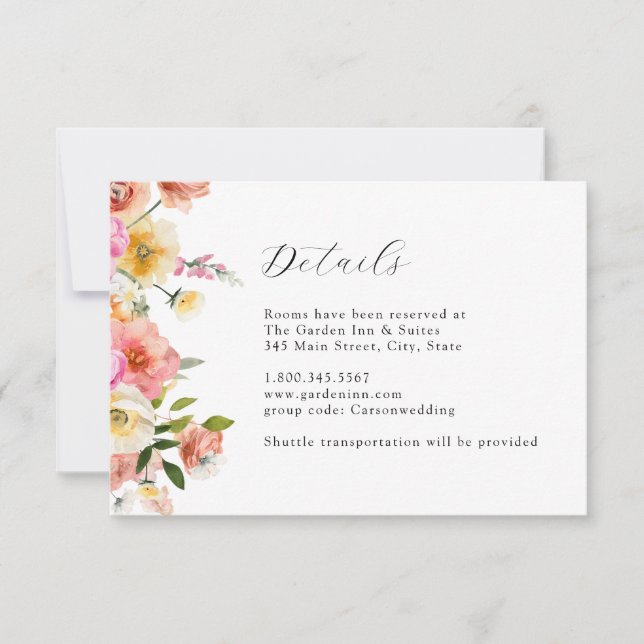 Garden Floral Wedding Details Card Einladung (Vorderseite)