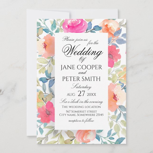 Garden flowers watercolours Wedding Invitation (Devant)