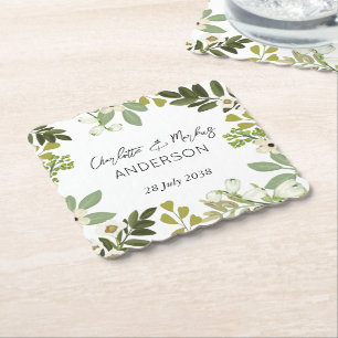 Garden Foliage Green Wreath Wedding Party Paper Untersetzer