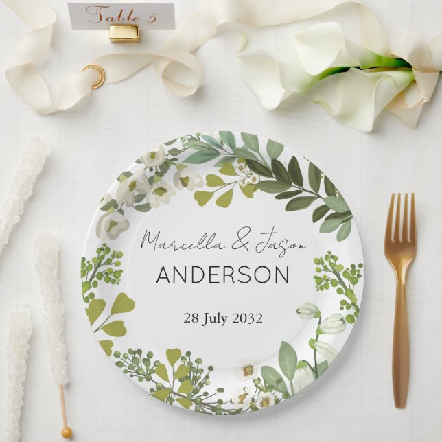 Garden Foliage Green Wreath Wedding Party Pappteller (Hochzeit)