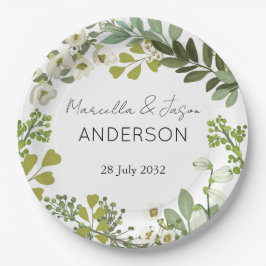 Garden Foliage Green Wreath Wedding Party Pappteller