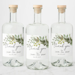 Garden Foliage Grüne Reben Hochzeit Vielen Dank Alkoholflaschenetikett