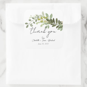 Garden Foliage Grüne Reben Hochzeit Vielen Dank Quadratischer Aufkleber