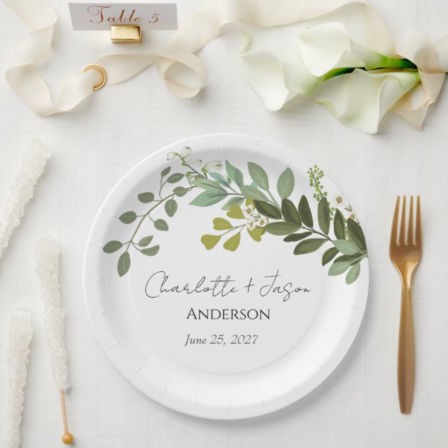 Garden Foliage Grüne Reben Hochzeitsfeier Pappteller (Hochzeit)