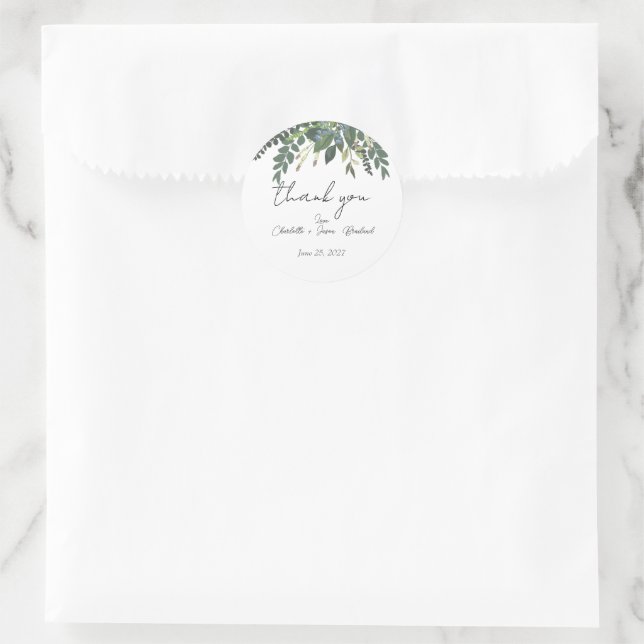 Garden Foliage Nature Green Wedding Vielen Dank Runder Aufkleber (Tasche)