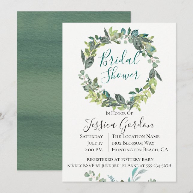 Garden Foliage Wreath Bridal Dusche Einladung (Vorne/Hinten)
