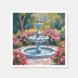 Garden Fountain Floral Painting Serviette