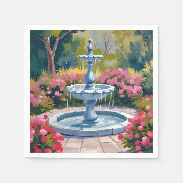 Garden Fountain Floral Painting Serviette (Vorderseite)