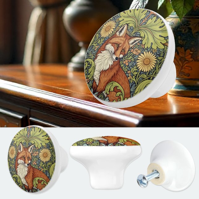 Garden Fox William Morris Floral Art Nouveau Keramikknauf (Vintage Garden Fox Knob / William Morris)