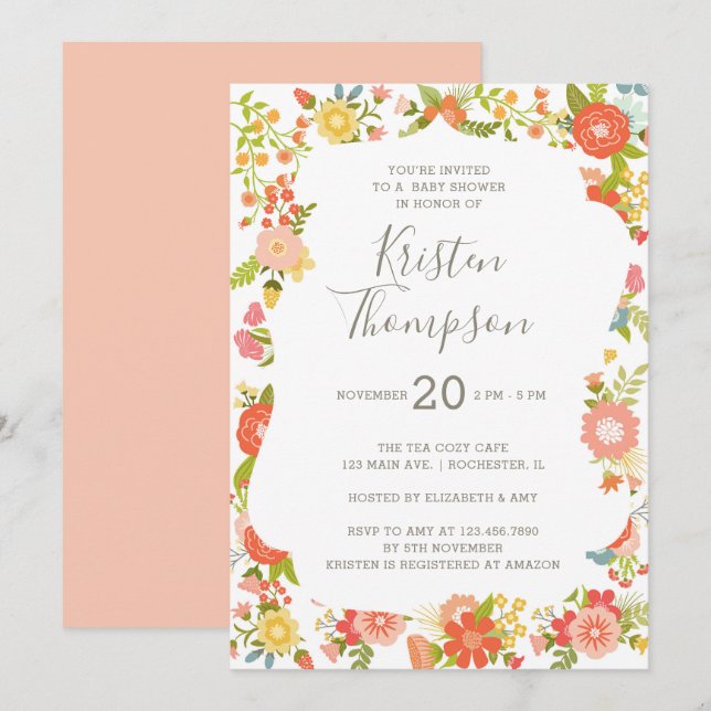 Garden Glory Invitation Baby shower (Devant / Derrière)