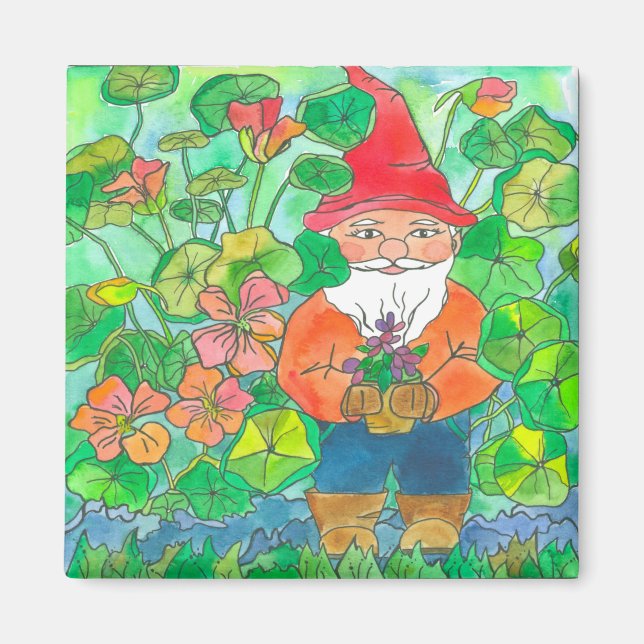 Garden Gnome Blume Magnet (Vorne)