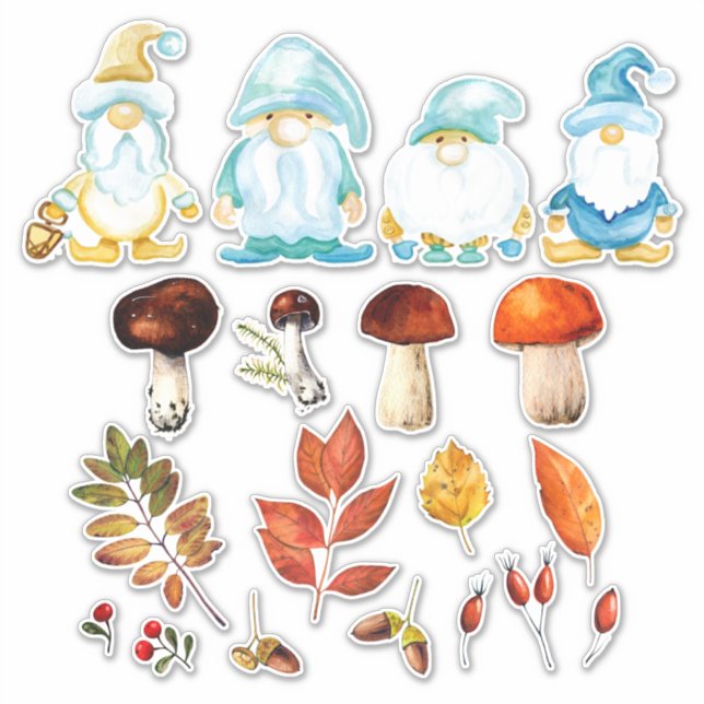 Garden Gnome Herbstwald Blätter Pilzakzente Aufkleber (Vorderseite)