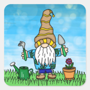 Garden Gnome Niedlich Handgezeichnet  Quadratischer Aufkleber